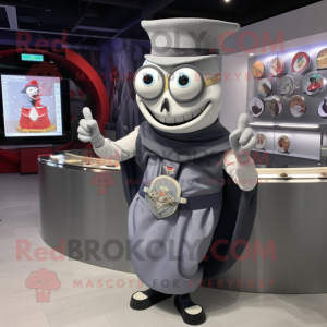 Gray Fajitas mascot costume character dressed with a Coat and Bracelet watches