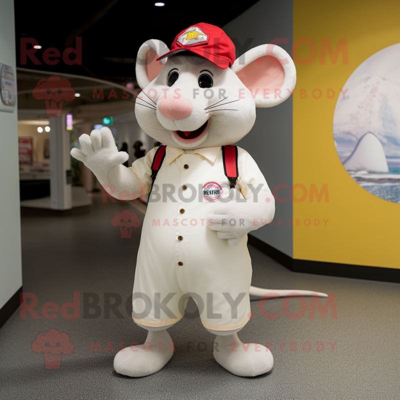 Cream Rat mascot costume character dressed with a Culottes and Caps