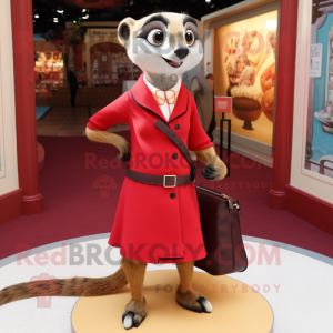 Red Meerkat mascot costume character dressed with a A-Line Skirt and Handbags