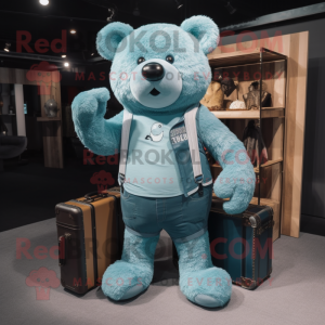 Teal teddybeer mascotte...