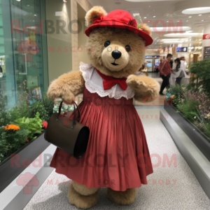 nan Teddy Bear mascot costume character dressed with a Pleated Skirt and Handbags