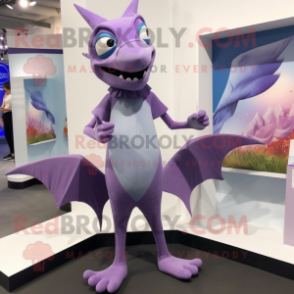 Lavender Pterodactyl mascot costume character dressed with a Leggings and Rings