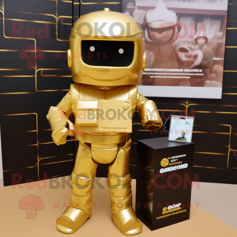 Gold Commando mascot costume character dressed with a Long Sleeve Tee and Wallets