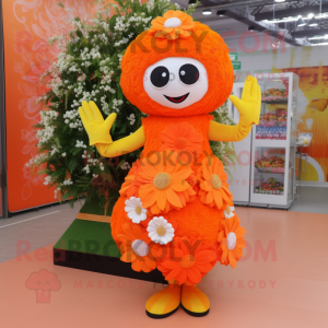 Orange Bouquet Of Flowers mascot costume character dressed with a Mini Dress and Mittens