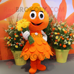 Orange Bouquet Of Flowers mascot costume character dressed with a Mini Dress and Mittens