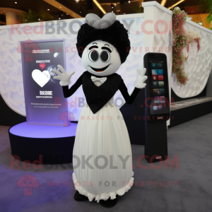 Black Heart mascot costume character dressed with a Wedding Dress and Digital watches