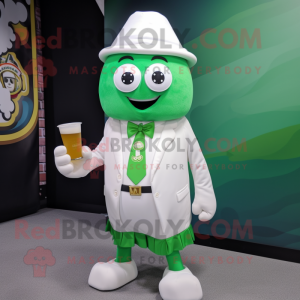 White Green Beer mascot costume character dressed with a Poplin Shirt and Tie pins