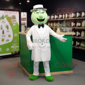 White Green Beer mascot costume character dressed with a Poplin Shirt and Tie pins