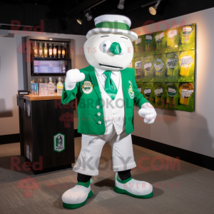 White Green Beer mascot costume character dressed with a Poplin Shirt and Tie pins