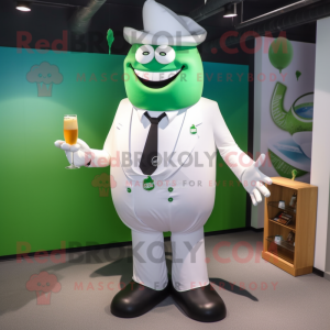 White Green Beer mascot costume character dressed with a Poplin Shirt and Tie pins