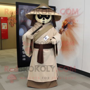 Tan Samurai maskot kostume...