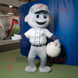 Silver Baseball Ball mascot costume character dressed with a Bootcut Jeans and Foot pads