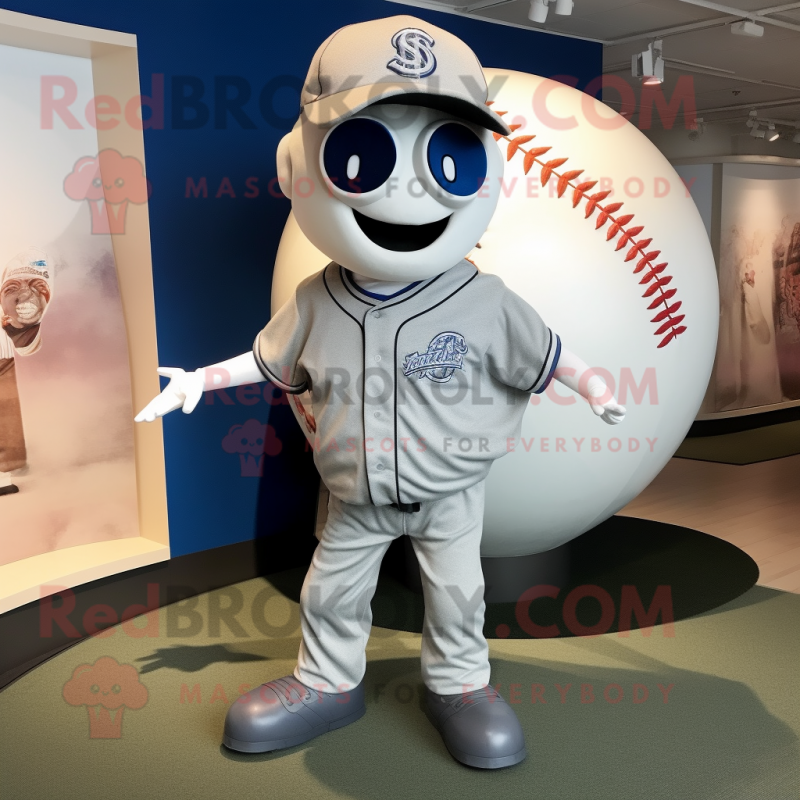 Silver Baseball Ball mascot costume character dressed with a Bootcut Jeans and Foot pads