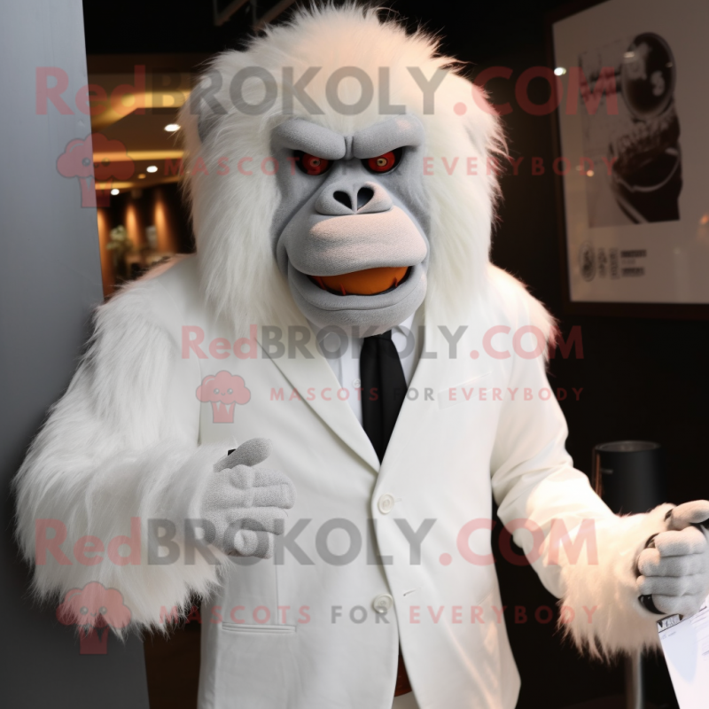 White Orangutan mascot costume character dressed with a Suit Jacket and Headbands