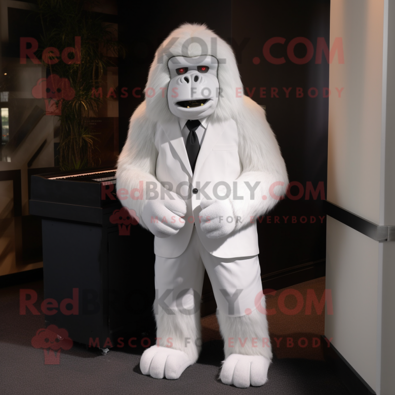 White Orangutan mascot costume character dressed with a Suit Jacket and Headbands