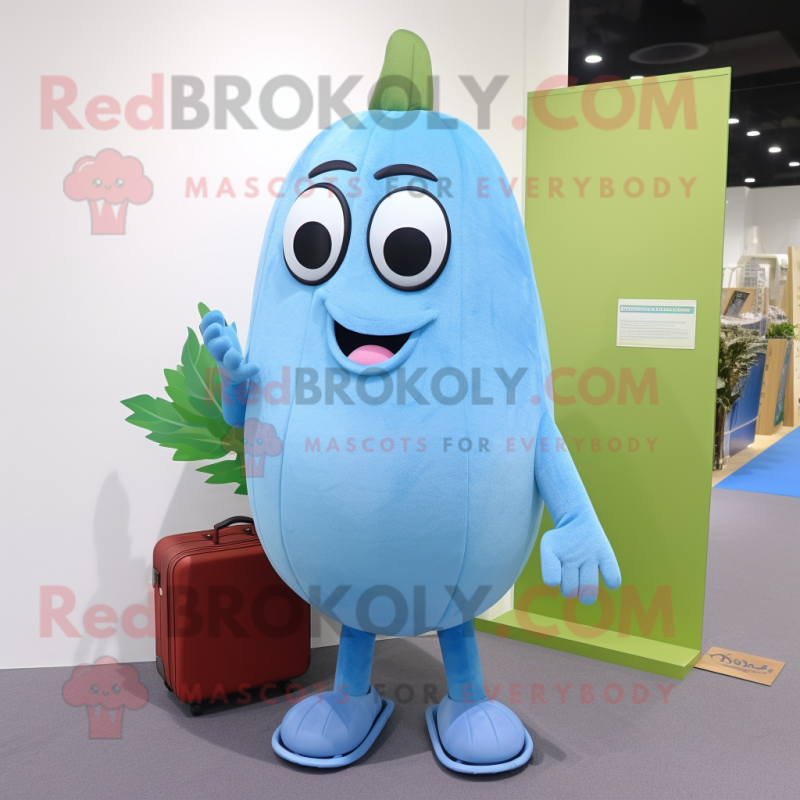 Sky Blue Cucumber mascot costume character dressed with a Shorts and Wallets