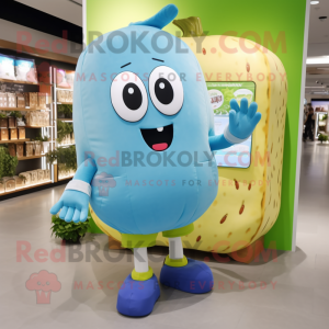 Sky Blue Cucumber mascot costume character dressed with a Shorts and Wallets