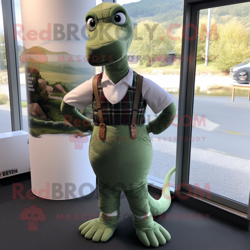 Olive Loch Ness Monster mascot costume character dressed with a ...