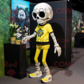 Lemon Yellow Skull mascot costume character dressed with a Leggings and Anklets