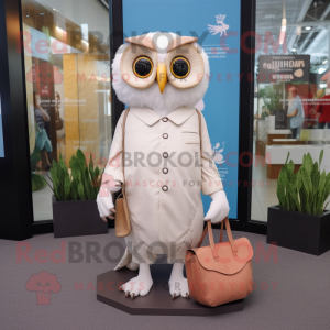 Cream Owl maskot kostym...