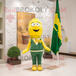 Lemon Yellow Irish Flag mascot costume character dressed with a Sweater and Suspenders