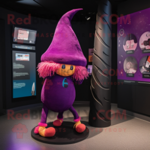 Magenta Witch'S Hat mascot costume character dressed with a Leggings and Hairpins