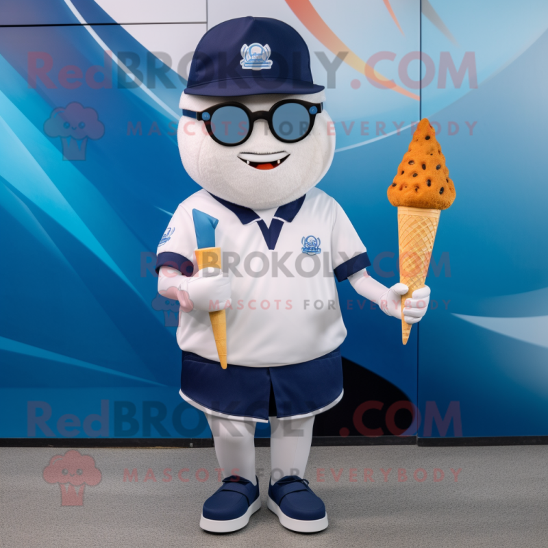 Navy Ice Cream Cone mascot costume character dressed with a A-Line Dress and Sunglasses