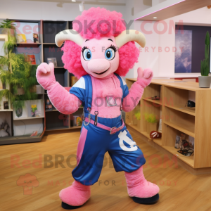 Pink Ram maskot drakt figur...