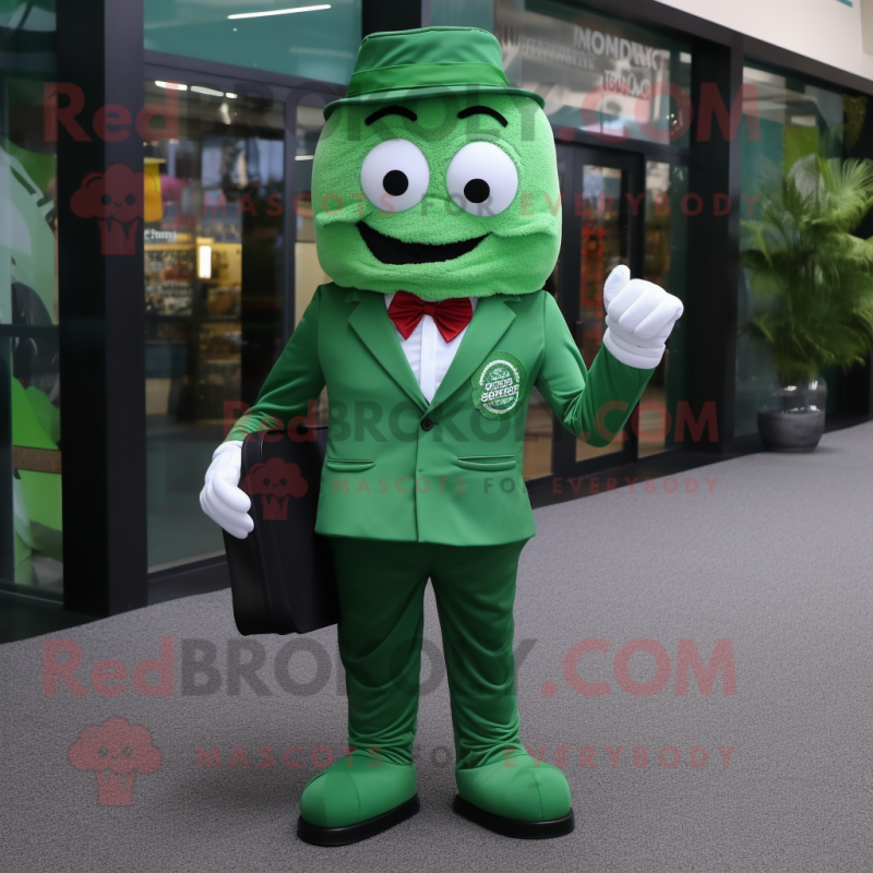 Forest Green Candy Box mascot costume character dressed with a Dress Shirt and Pocket squares