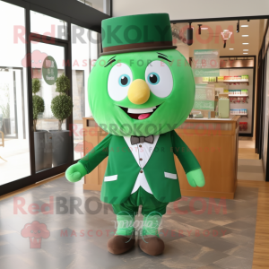 Forest Green Candy Box mascot costume character dressed with a Dress Shirt and Pocket squares