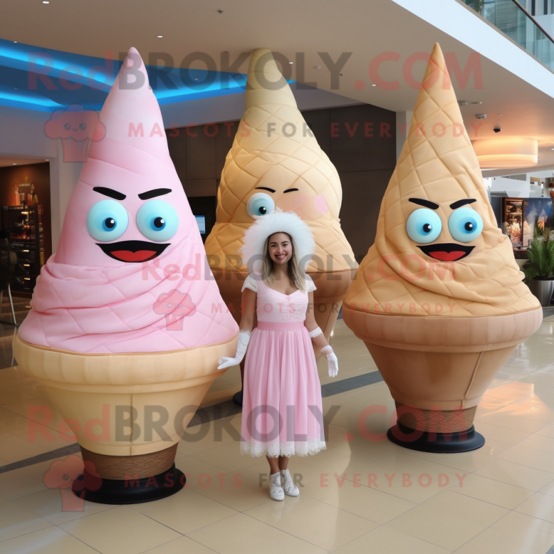 Tan Ice Cream Cone mascot costume character dressed with a Maxi Skirt and Handbags