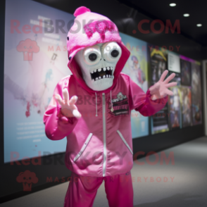 Pink Undead mascot costume character dressed with a Windbreaker and Berets