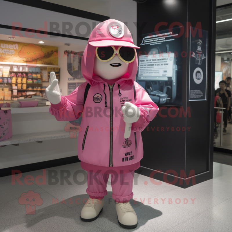 Pink Undead mascot costume character dressed with a Windbreaker and Berets