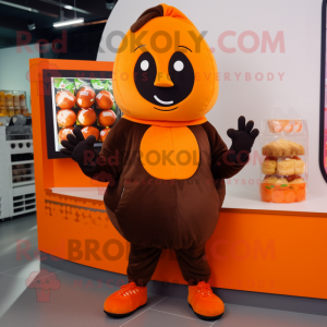 Orange Chocolates mascot costume character dressed with a Hoodie and Beanies