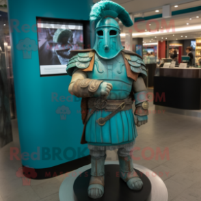 Teal Roman Soldier mascot costume character dressed with a Waistcoat and Bracelet watches