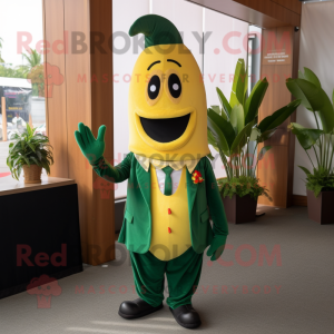 Forest Green Banana mascot costume character dressed with a Suit and Pocket squares