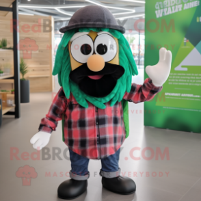 Forest Green Paella mascot costume character dressed with a Flannel Shirt and Headbands