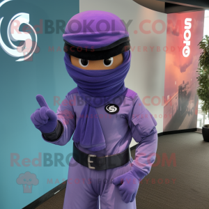 Lavender Gi Joe mascot costume character dressed with a Polo Shirt and Shawls