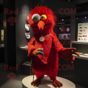 Red Crow mascot costume character dressed with a Romper and Coin purses