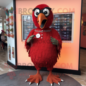 Red Crow mascot costume character dressed with a Romper and Coin purses