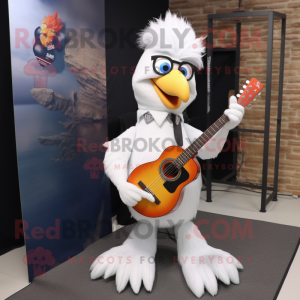 White Tandoori Chicken mascot costume character dressed with a Bootcut Jeans and Hairpins