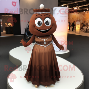 Brown Scented Candle mascot costume character dressed with a Dress and Necklaces