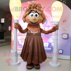 Brown Scented Candle mascot costume character dressed with a Dress and Necklaces