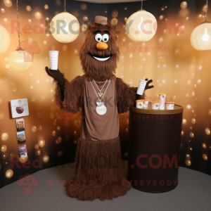 Brown Scented Candle mascot costume character dressed with a Dress and Necklaces