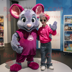 Magenta Dormouse mascot costume character dressed with a Boyfriend Jeans and Rings