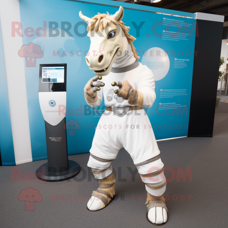 White Quagga mascot costume character dressed with a Culottes and Bracelet watches