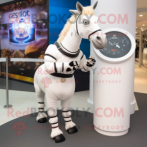 White Quagga mascot costume character dressed with a Culottes and Bracelet watches