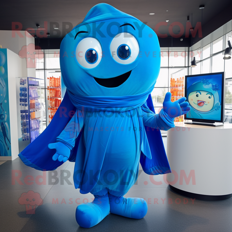 Blue Pho mascot costume character dressed with a Bodysuit and Wraps