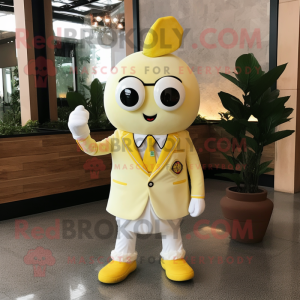 Cream Lemon mascot costume character dressed with a Blazer and Earrings
