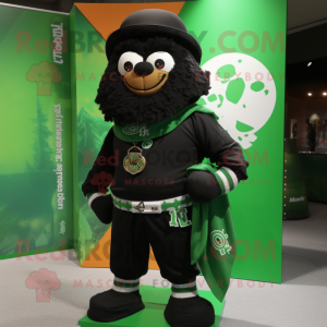 Black Leprechaun mascot costume character dressed with a Board Shorts and Scarves